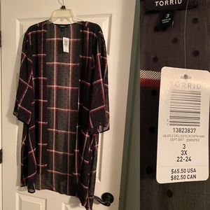 BLACK PLAID FLOCKED DOT CHIFFON KIMONO